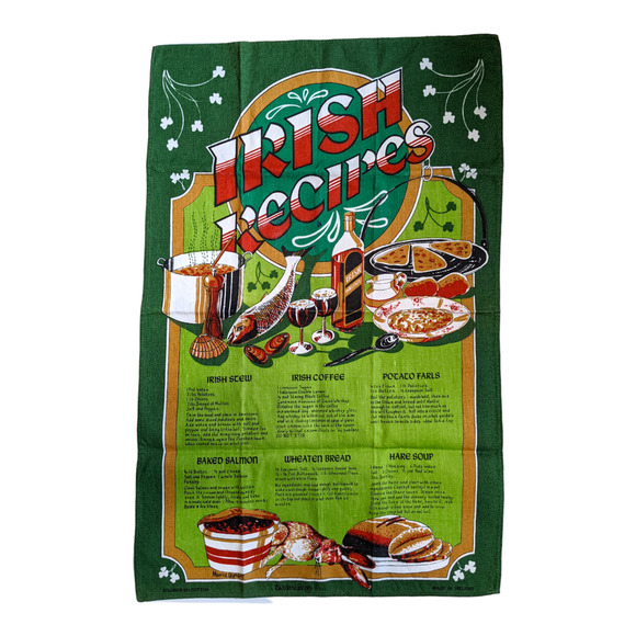 Vintage Irish Recipes Linen Tea Towel, Linen Cotton Blend Made in Ireland - Picture 1 of 10